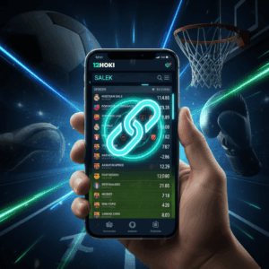 Tampilan dinamis akses ke sportsbook 12hoki melalui link alternatif di smartphone dengan berbagai ikon olahraga.