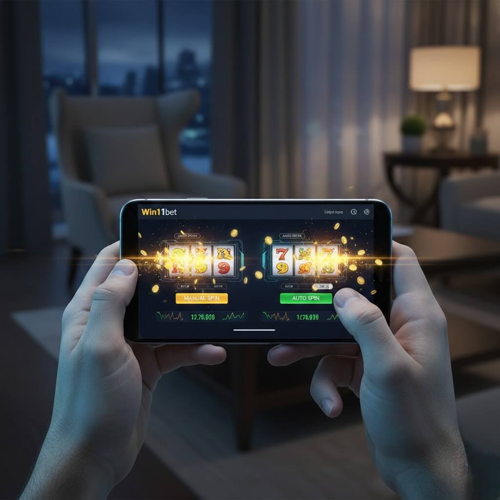 Pemain login Win11bet membandingkan spin manual dan auto spin di slot untuk peluang jackpot maksimal